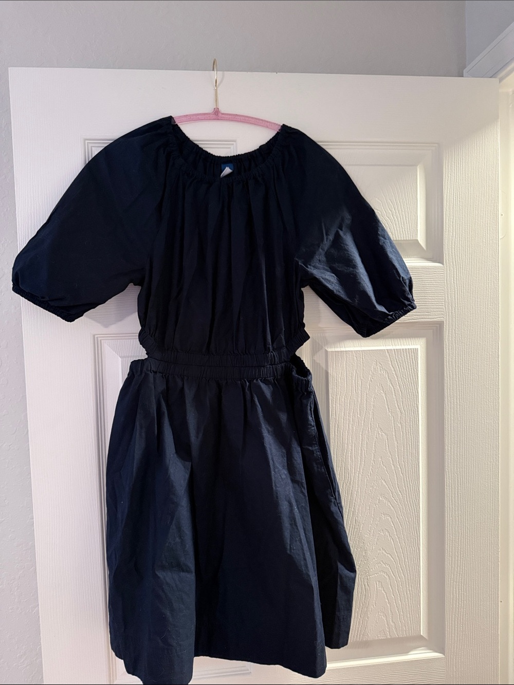 Old Navy Navy Blue Puff Sleeve Smocked Waist Dress